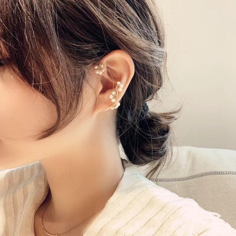 fashion minimalist handmade pearl flower ear hook earrings clip on earrings non pierced for women