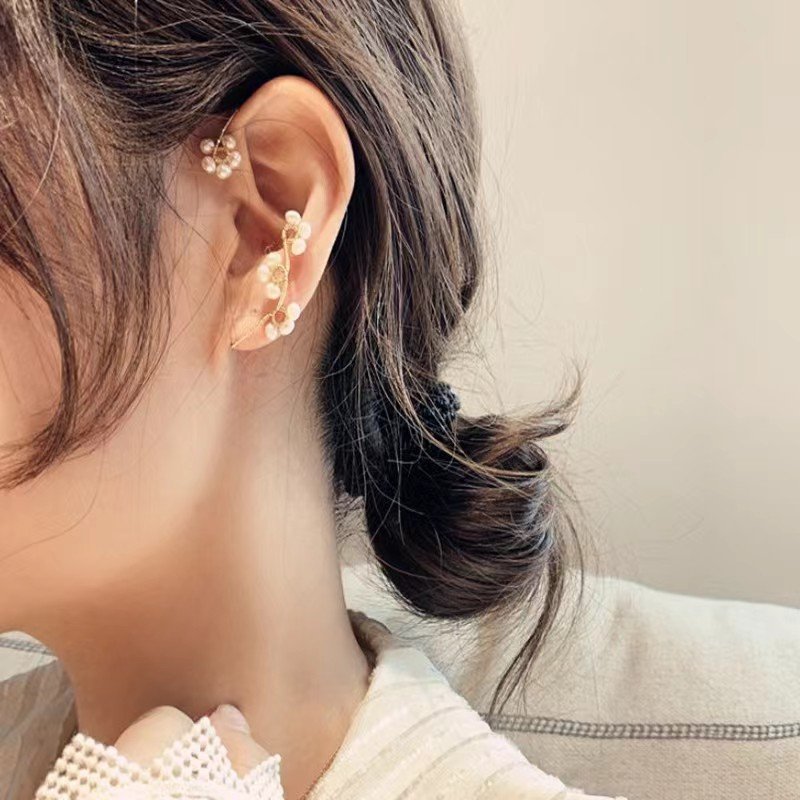 fashion minimalist handmade pearl flower ear hook earrings clip on earrings non pierced for women