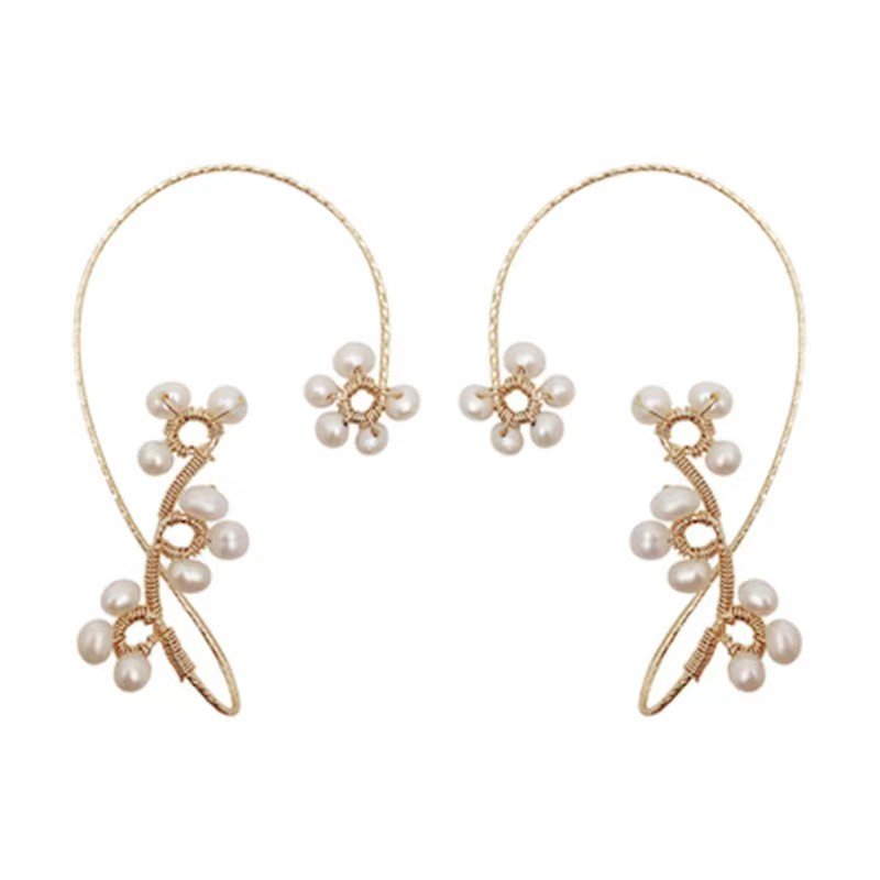 fashion minimalist handmade pearl flower ear hook earrings clip on earrings non pierced for women