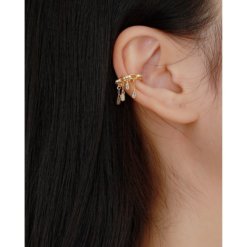 Custom Fine Jewelry 18K Gold Plated 925 Sterling Silver Inlay Diamond Tassel Earrings Cuff Clip Without Piercing Earring YHE0570