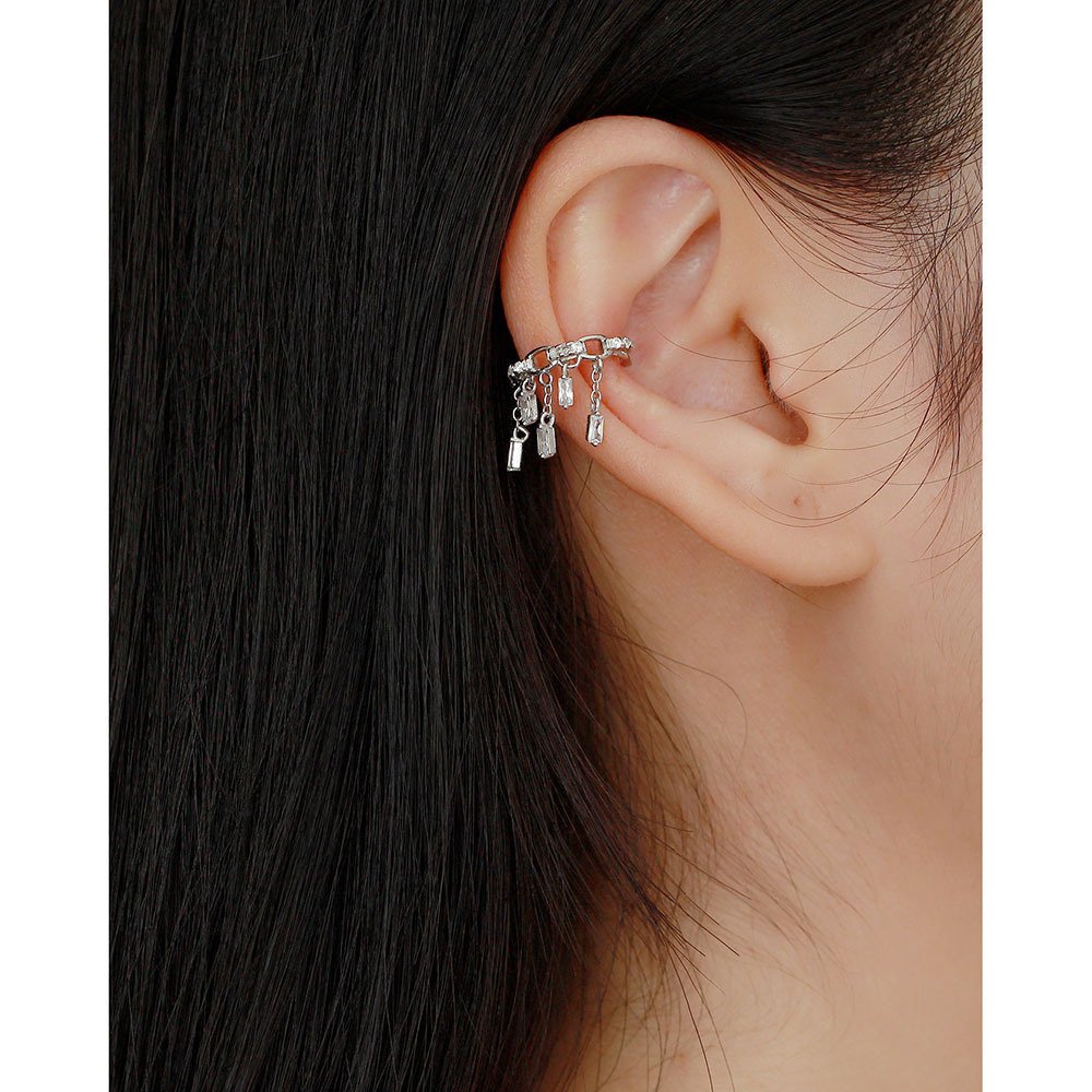 Custom Fine Jewelry 18K Gold Plated 925 Sterling Silver Inlay Diamond Tassel Earrings Cuff Clip Without Piercing Earring YHE0570