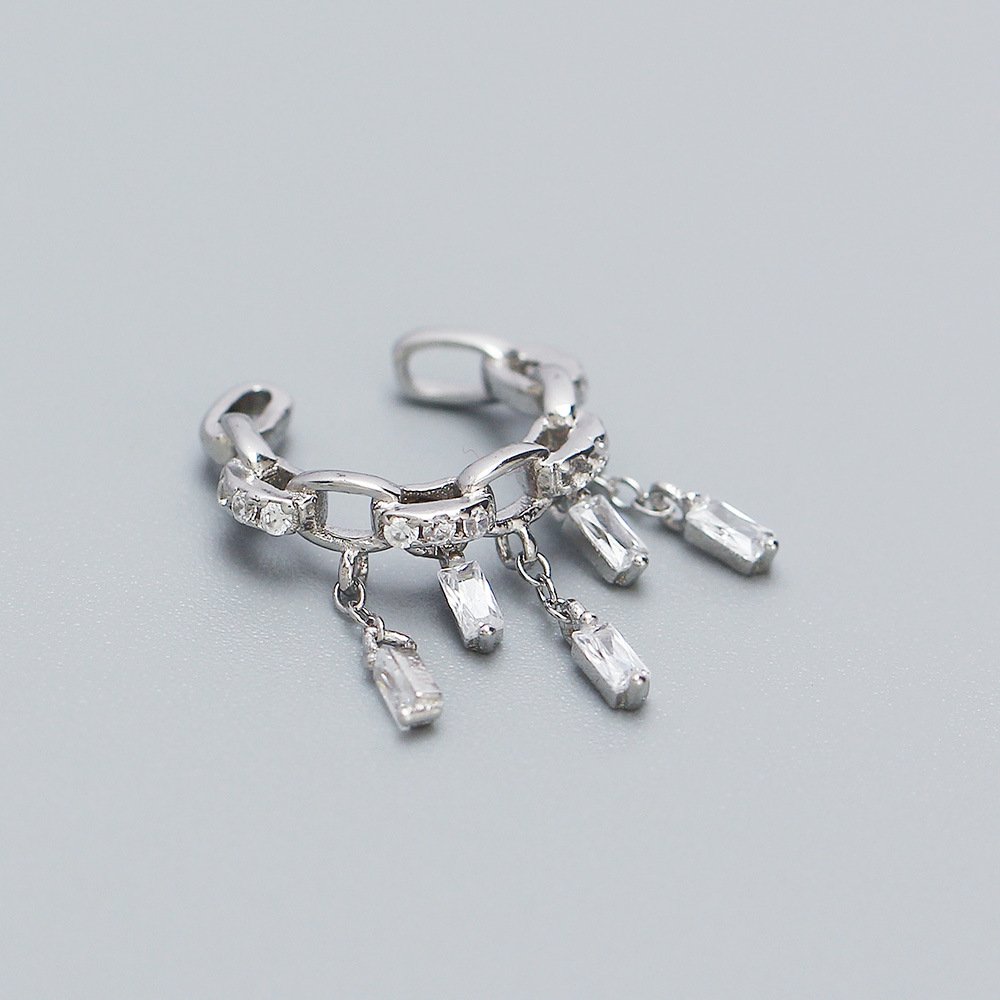 Custom Fine Jewelry 18K Gold Plated 925 Sterling Silver Inlay Diamond Tassel Earrings Cuff Clip Without Piercing Earring YHE0570