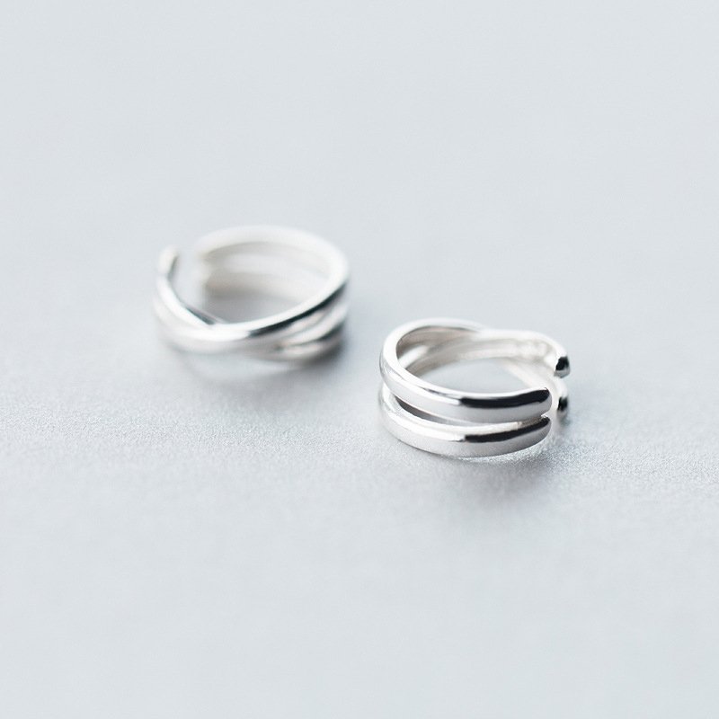 925 Sterling Silver Exquisite Simple Double Line Cross Cuff Earrings For Women Girls Party Fine Jewelry Accessories
