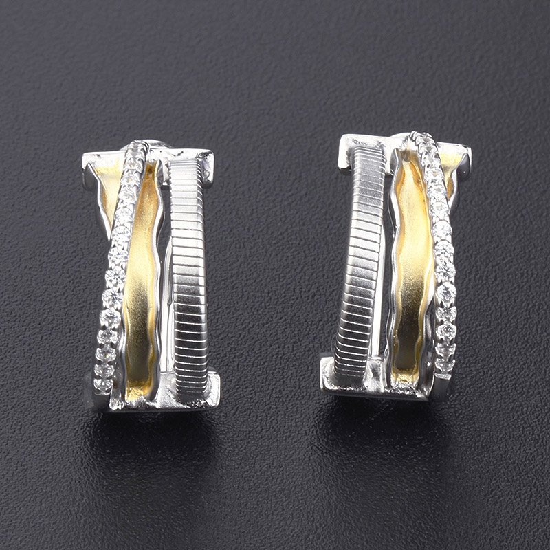 Fine jewelry tubogas silver earrings italy design hoop zircon earrings 18k gold rope cuff earrings s925 silver stud Party women