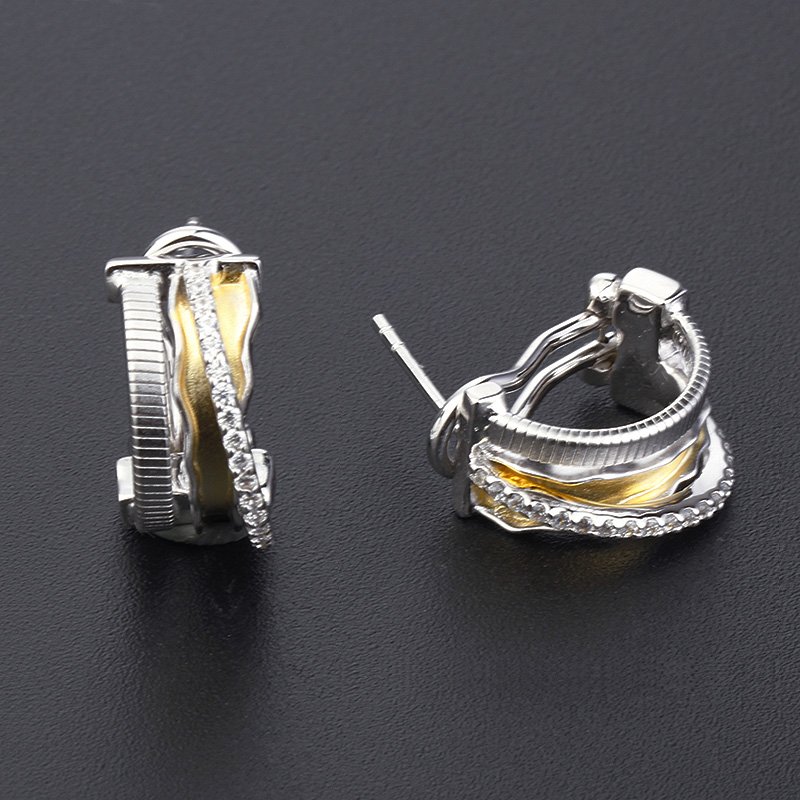 Fine jewelry tubogas silver earrings italy design hoop zircon earrings 18k gold rope cuff earrings s925 silver stud Party women