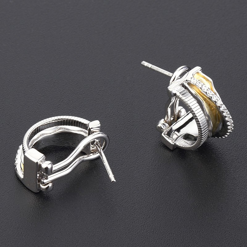Fine jewelry tubogas silver earrings italy design hoop zircon earrings 18k gold rope cuff earrings s925 silver stud Party women