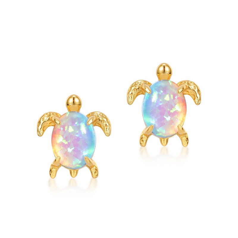 2024 Fashion Fine Jewelry S925 Silver earrings Turtle Inlaid Opal Stone Design Women Stud earrings