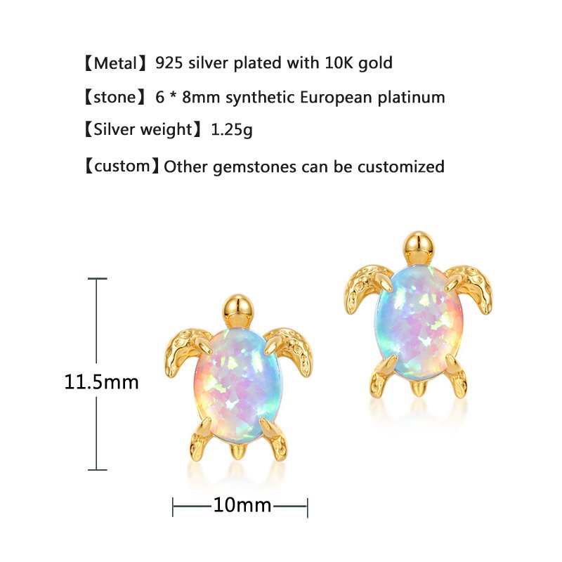 2024 Fashion Fine Jewelry S925 Silver earrings Turtle Inlaid Opal Stone Design Women Stud earrings