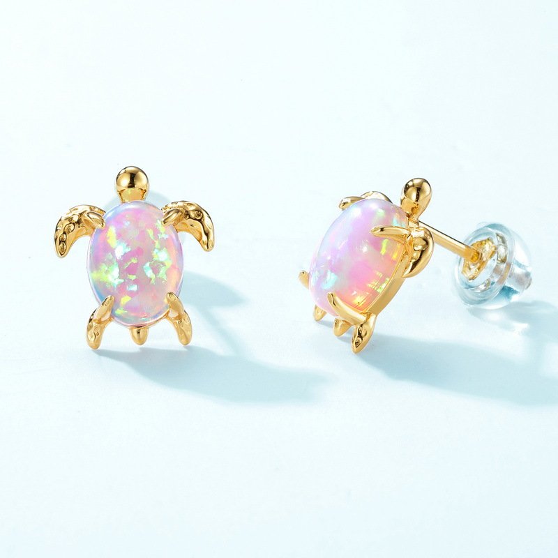 2024 Fashion Fine Jewelry S925 Silver earrings Turtle Inlaid Opal Stone Design Women Stud earrings