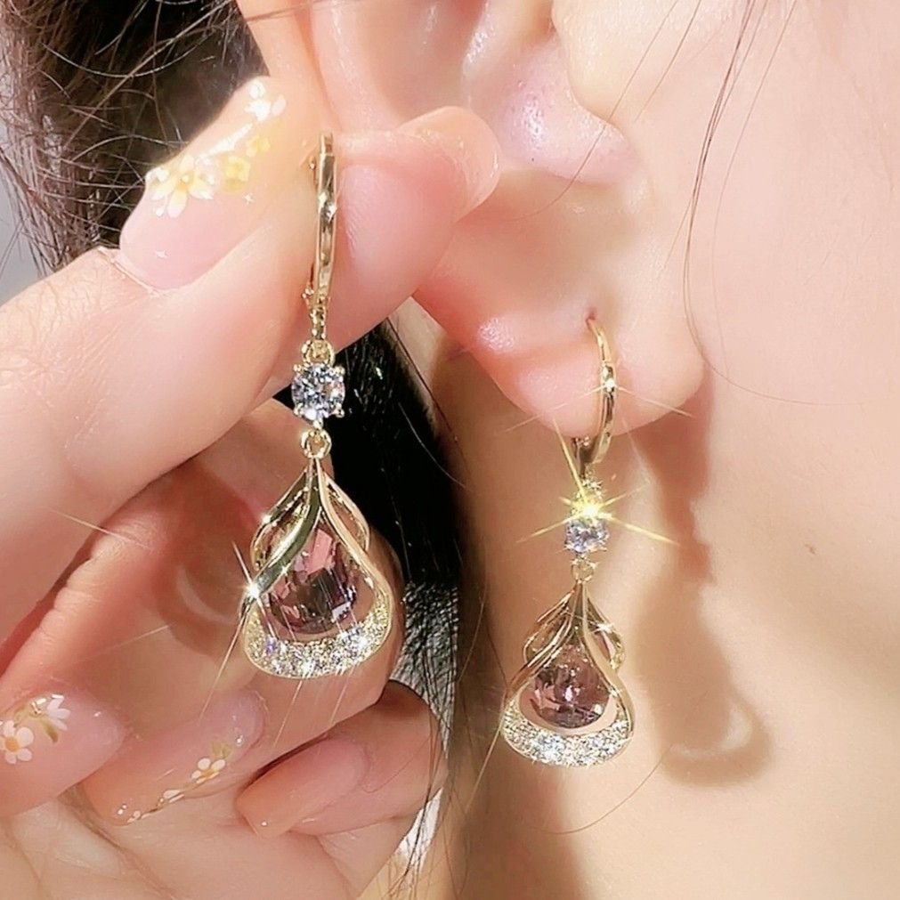 Trendy Water Drop Shape Jewelry Accessories Copper Alloy Fine Jewelry Earrings Luxury Crystal Diamond-Encrusted Earrings