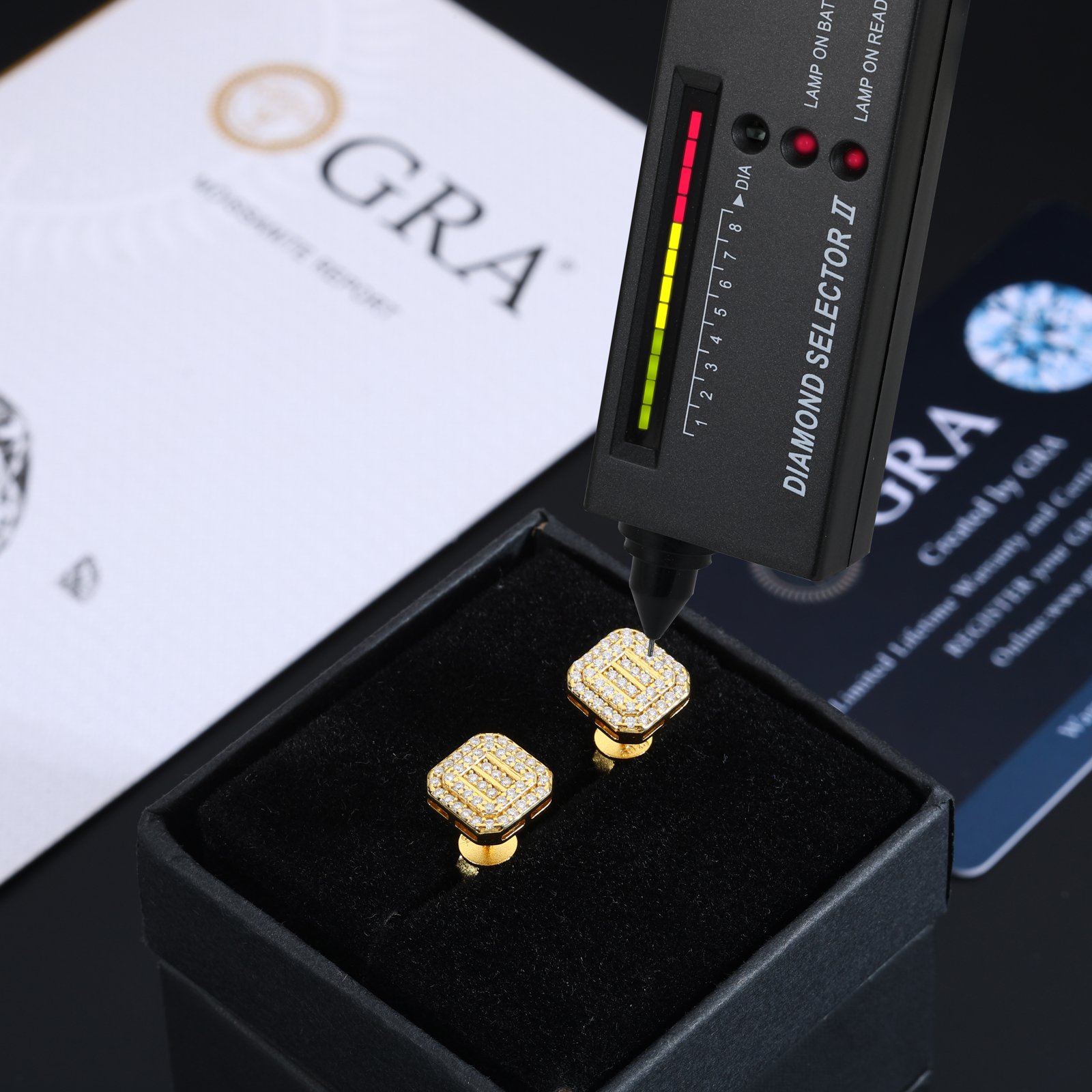 Fine Jewelry Gold Plated 925 Sterling Silver 3 Rows Lab Created VVS Moissanite Diamond Square Geometric Stud Earrings For Men