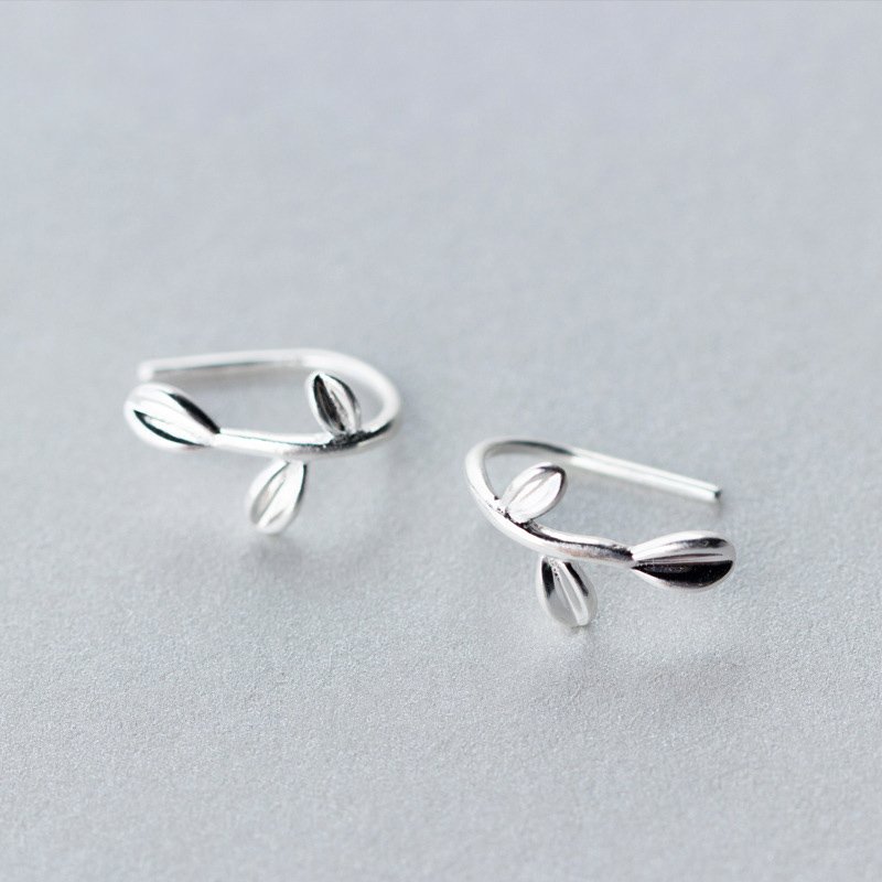 Exquisite Stud Earrings 925 Sterling Silver Trendy Simple Leaves Cuff Earrings For Women Fine Jewelry Accessories