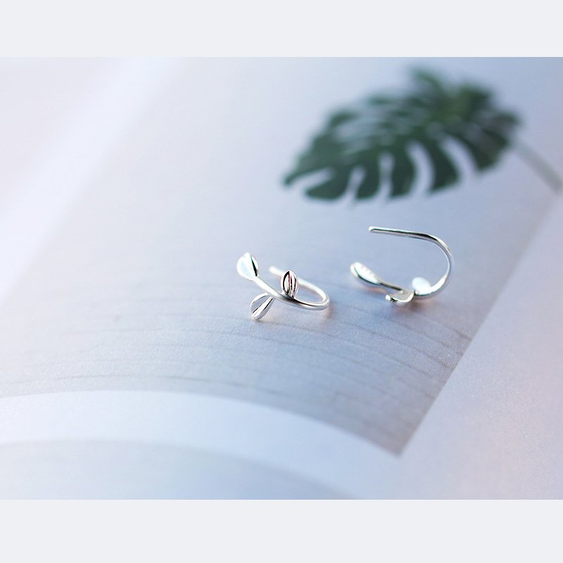 Exquisite Stud Earrings 925 Sterling Silver Trendy Simple Leaves Cuff Earrings For Women Fine Jewelry Accessories