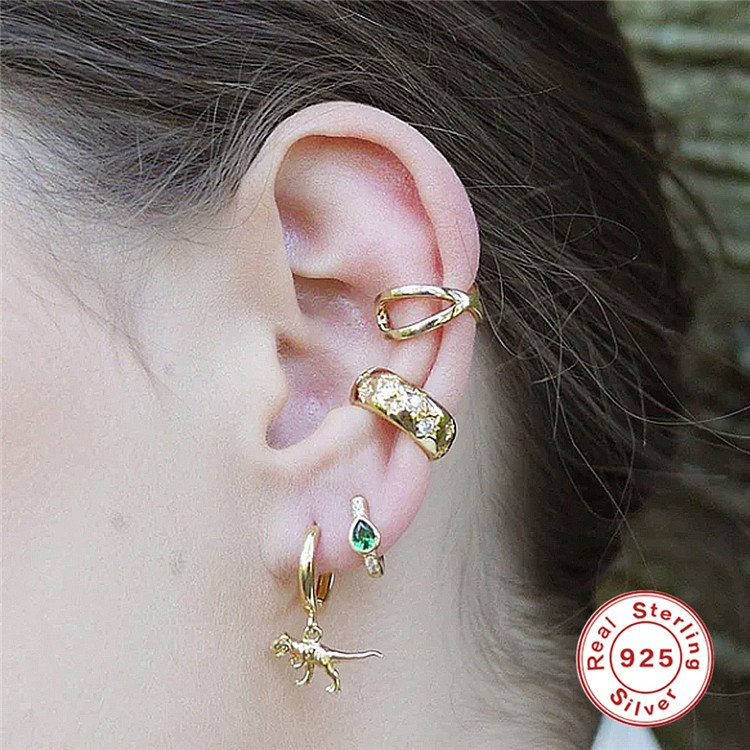 SP Chunky Ear Cuff Earrings Fashion CZ Diamond Zircon Cuff Earrings S925 Sterling Silver