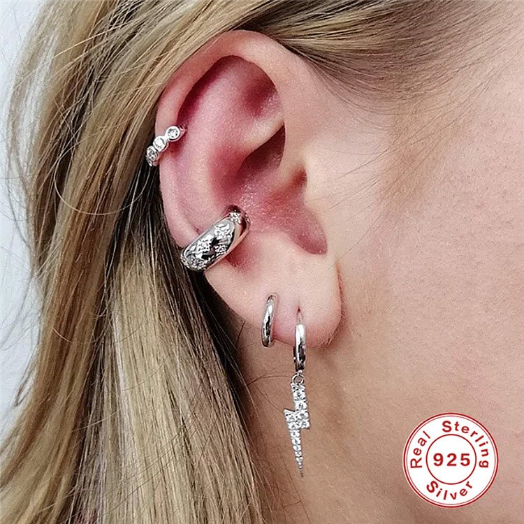 SP Chunky Ear Cuff Earrings Fashion CZ Diamond Zircon Cuff Earrings S925 Sterling Silver