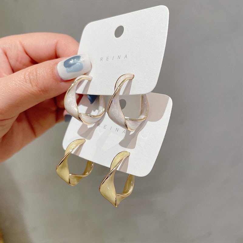 Silver NeedleDrop Oil Earrings Minimalist Twisted Hoop Earrings 925 Silver Plated Vintage Stud Earrings
