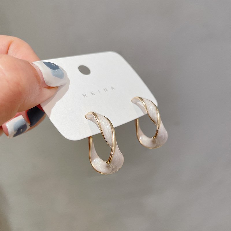 Silver NeedleDrop Oil Earrings Minimalist Twisted Hoop Earrings 925 Silver Plated Vintage Stud Earrings