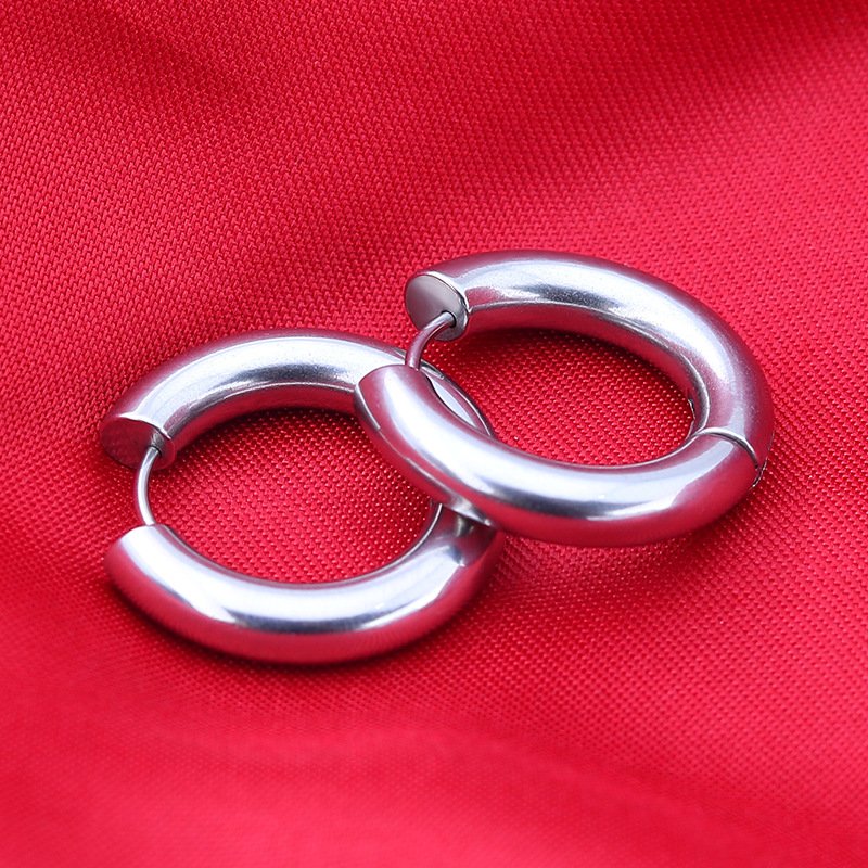5mm Simple Design Thick Line Male Chunky Stainless steel Mens Jewelry Huggie Hoop Ear Cuff Earrings