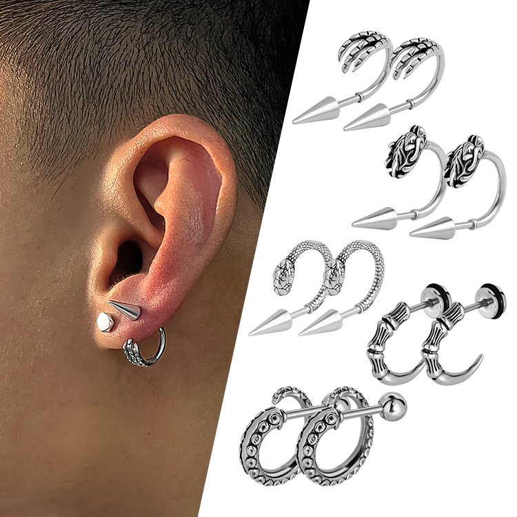 Surgical Jewelry Dragon Tail Ring Body Cartilage Fine Workmanship For Man Earring Steel Studs