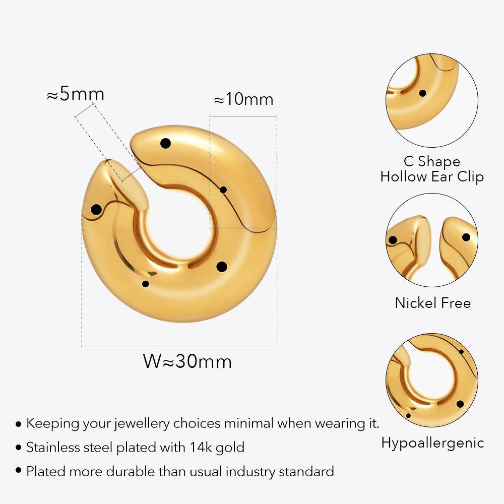 Hollow Tube Ear Clip HipHop Punk Single Earrings Latest 18K Gold Plated Stainless Steel Jewelry Gold Color E231450