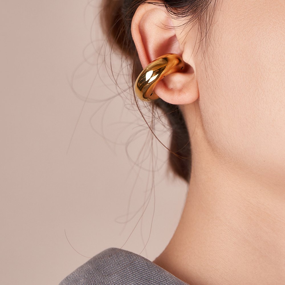 Hollow Tube Ear Clip HipHop Punk Single Earrings Latest 18K Gold Plated Stainless Steel Jewelry Gold Color E231450