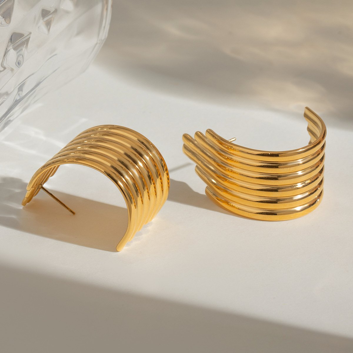 Design Ribbed Classic Simple Cuff Earring 18k PVD Gold Plated Glossy Fashion Stainless Steel Earrings