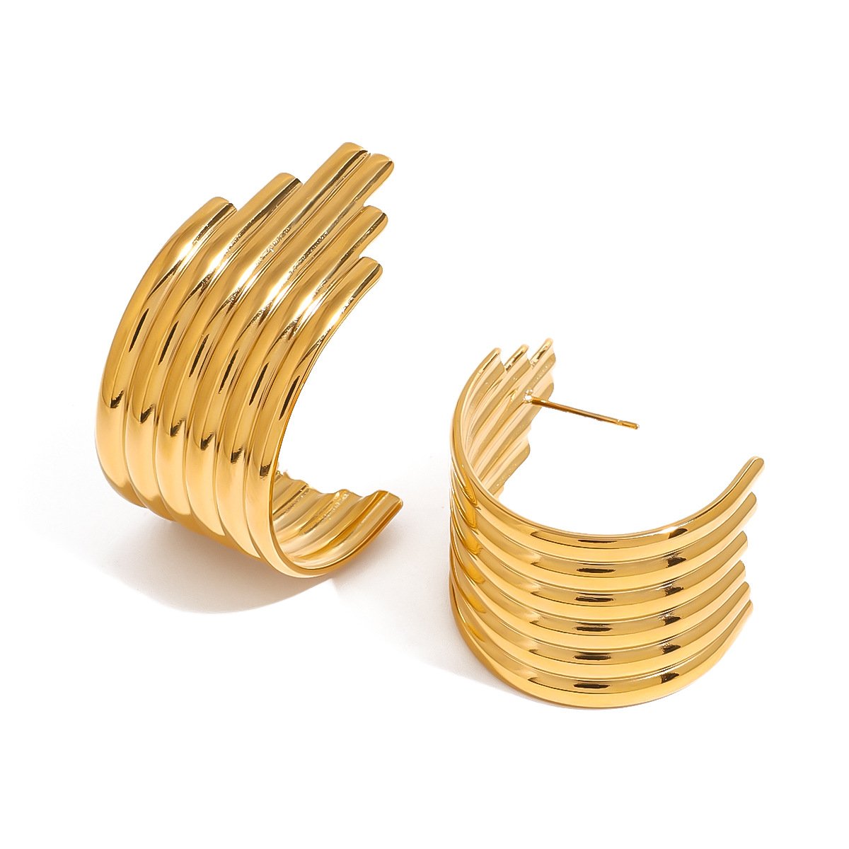 Design Ribbed Classic Simple Cuff Earring 18k PVD Gold Plated Glossy Fashion Stainless Steel Earrings