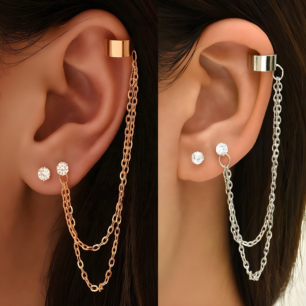 Long Style Tassel Chain Earclip Fashion Trend Hiphop Girls Earrings Fine Jewelry Ear Cuff Line for Women