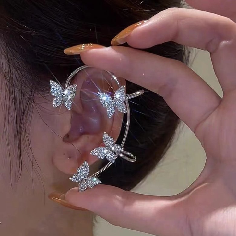 Gold Plated 1Pc Ear Bone Clip For Women Sweet Exquisite Sparkling Zircon Butterfly Ear Cuff Clip Earring French Style Jewelry