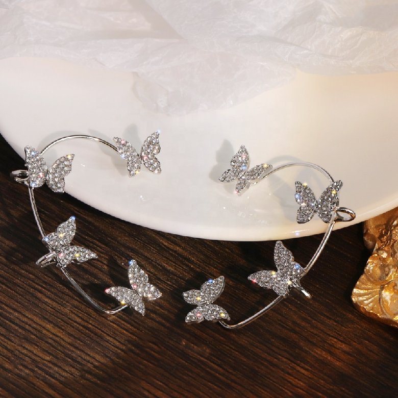 Gold Plated 1Pc Ear Bone Clip For Women Sweet Exquisite Sparkling Zircon Butterfly Ear Cuff Clip Earring French Style Jewelry