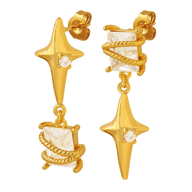 BJG0177E 18K Gold Plating White CZ Cross Earrings Stainless Steel Zircon Diamond Star Stud Earrings Women