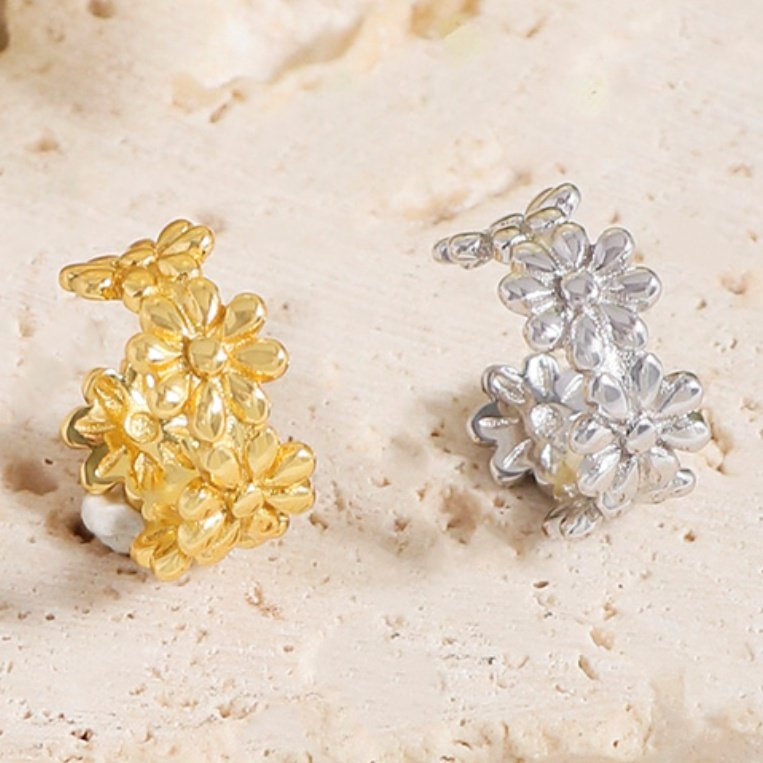 Factory Direct Simple Bellis Perennis Flowers Cuff Earrings Women's Fashion Fine Jewelry S925 Sterling Silver Daisy Earrings
