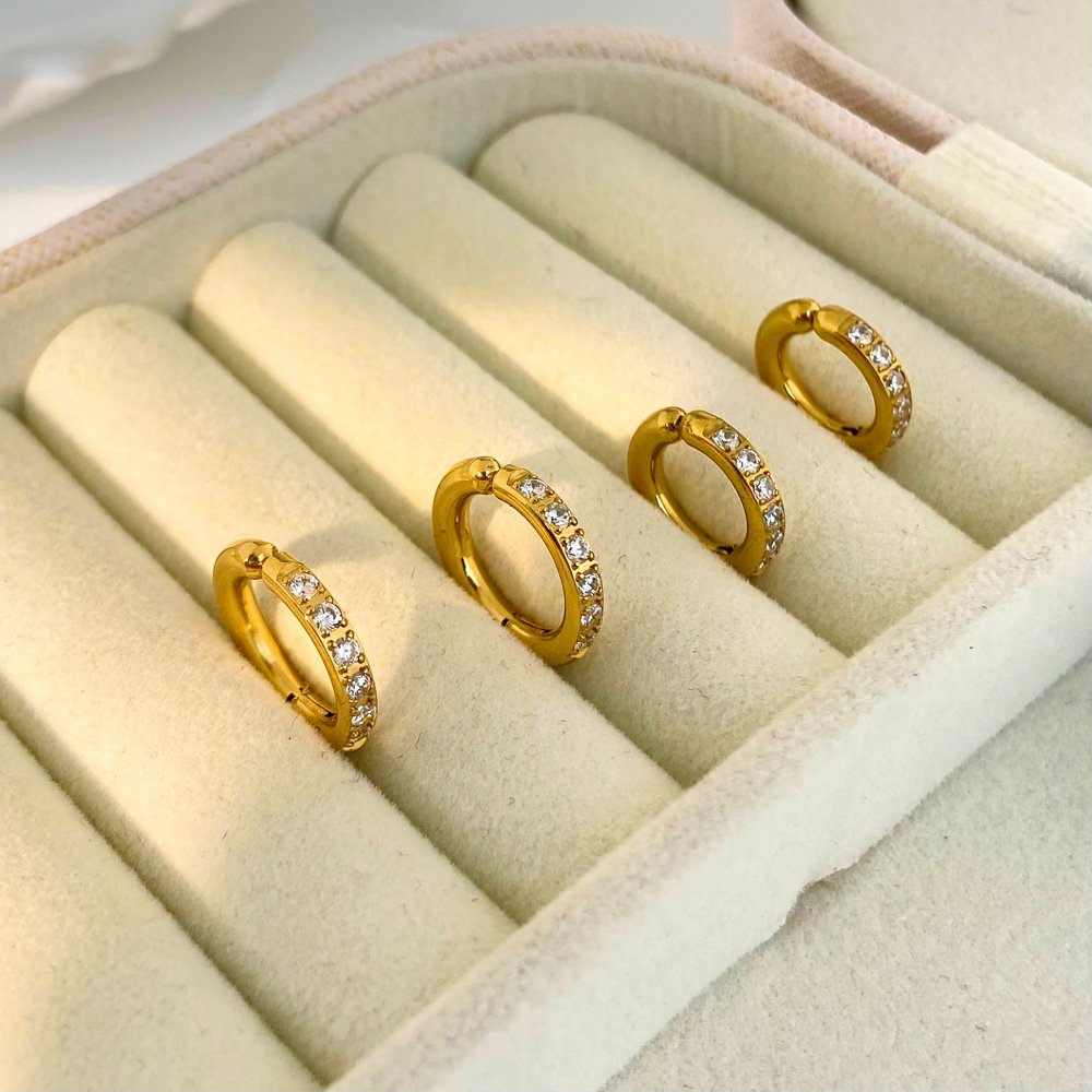 Half circle fine drill can open the ear clip Joyas de acero inoxidable titanium steel electroplated 18k gold earrings