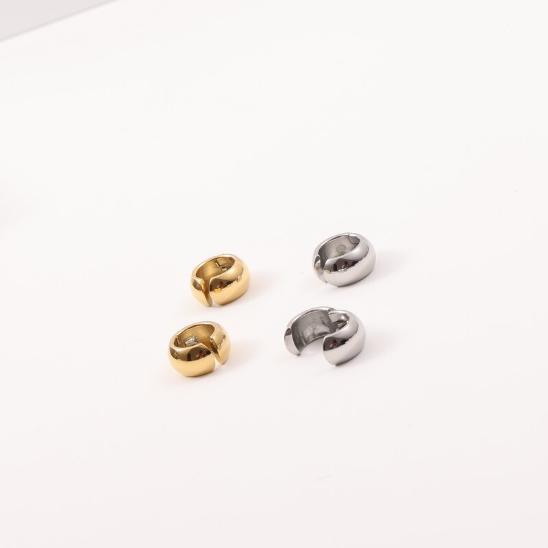 Waterproof Jewelry 18K Gold Plated Smooth Bold Ear cuff Arc Buckle Stainless Steel Earring