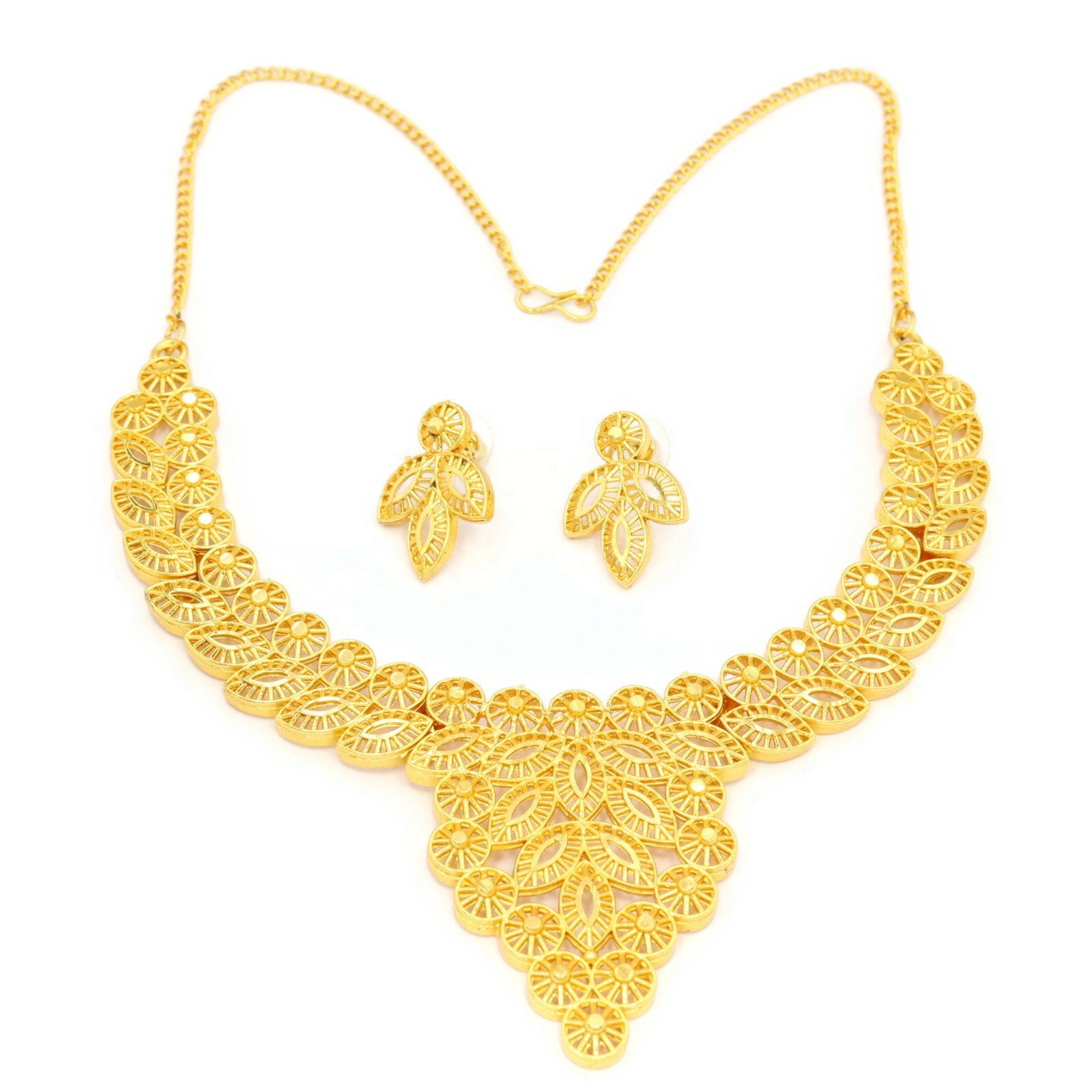 New Imitation 18 k Gold Plated Women's Fashion Leaf Design Necklace Earring Set