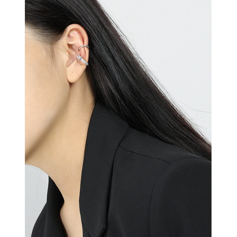 WMEF708 S925 Sterling Silver Single Square Zircon Ear cuff Ear Piercing Cuff Earring 1 Pcs Gold Ear Cuff