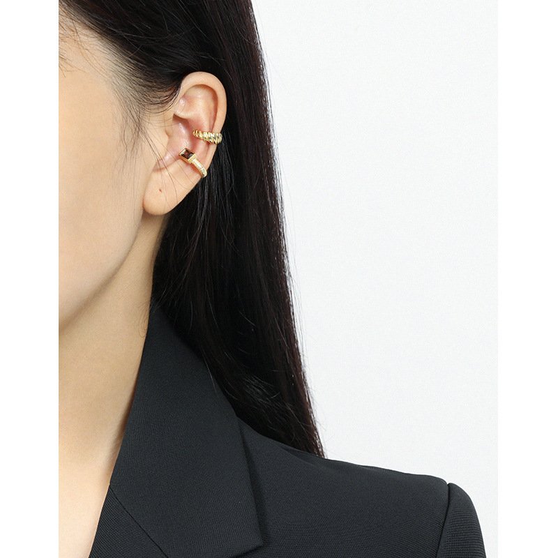 WMEF708 S925 Sterling Silver Single Square Zircon Ear cuff Ear Piercing Cuff Earring 1 Pcs Gold Ear Cuff