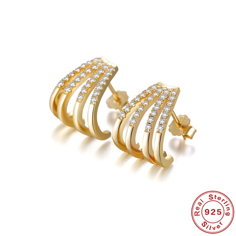 925 Sterling Silver Cubic Zirconia Ear Cuff Earrings Diamond Stud Earing