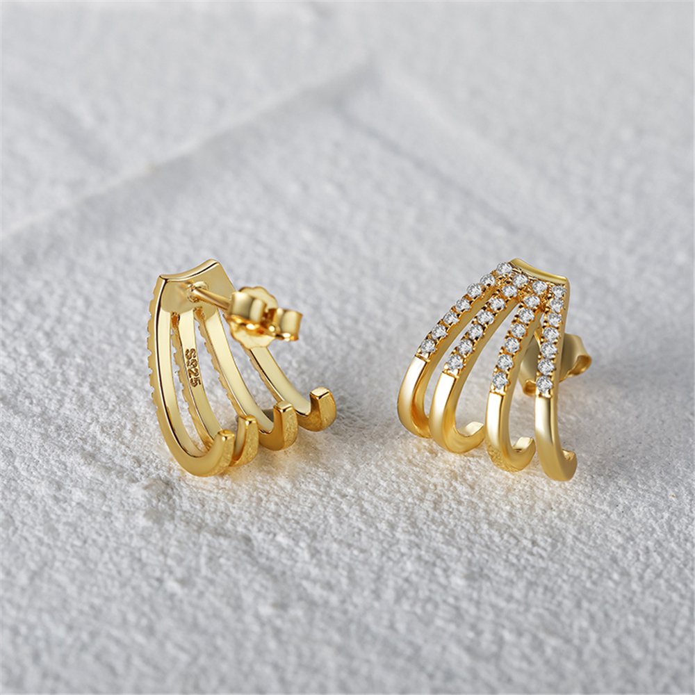 925 Sterling Silver Cubic Zirconia Ear Cuff Earrings Diamond Stud Earing