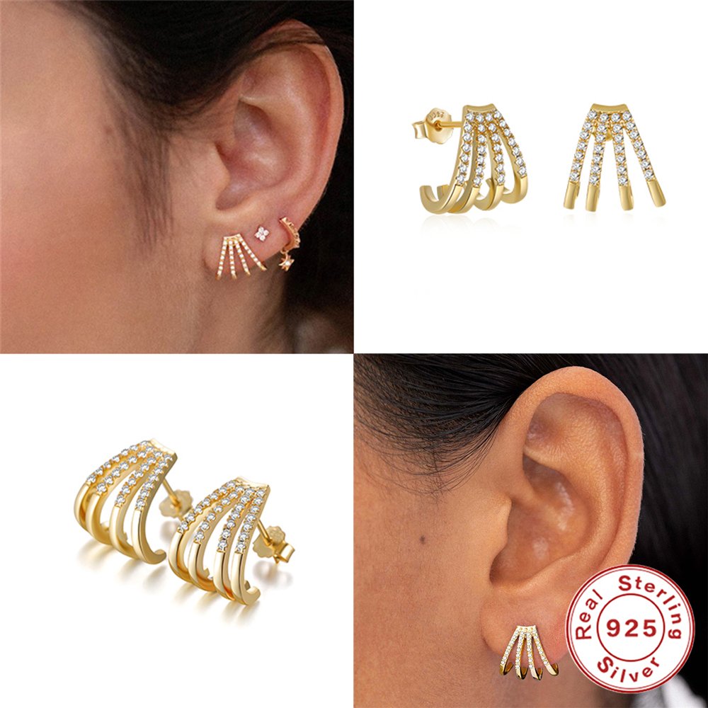 925 Sterling Silver Cubic Zirconia Ear Cuff Earrings Diamond Stud Earing
