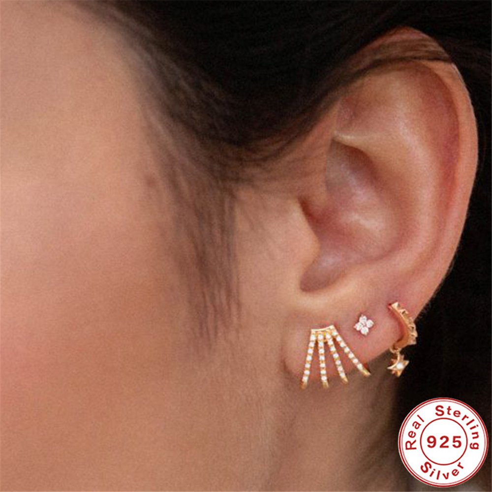 925 Sterling Silver Cubic Zirconia Ear Cuff Earrings Diamond Stud Earing