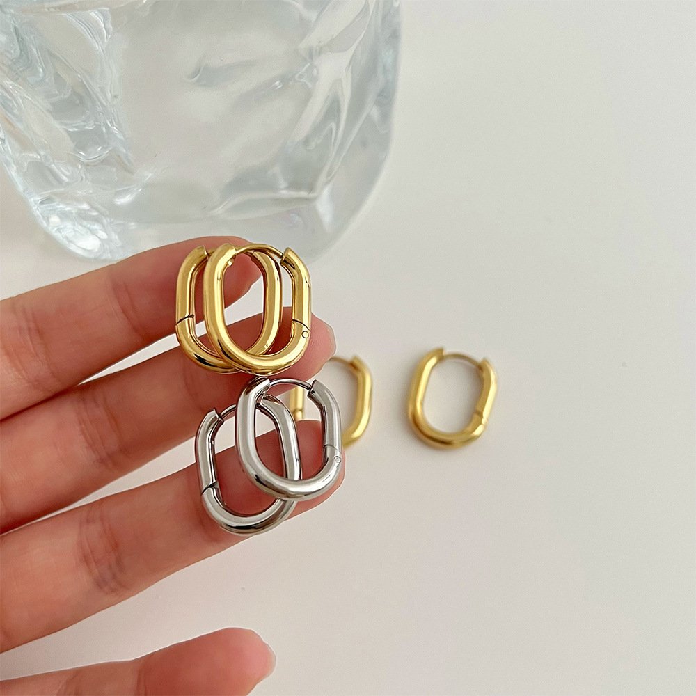 XY377 Niche Design Geometric Shape Stainless Steel Hoop Earrings Minimalist Style Metal Circle Earrings French Vintage Earrings