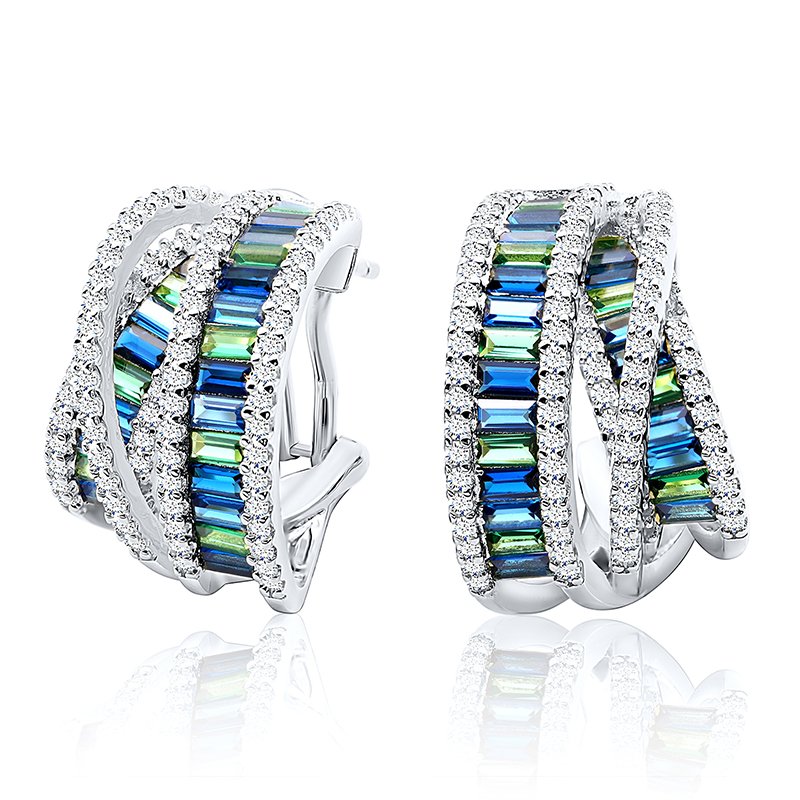 Luxury sapphire baguette diamond cz earring s 925 sterling silver cubic zirconia European jewelry 18k gold plated women earrings