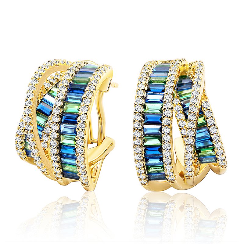 Luxury sapphire baguette diamond cz earring s 925 sterling silver cubic zirconia European jewelry 18k gold plated women earrings