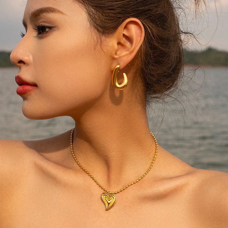 Minimalist Handmade Women Earring 18K Gold Plated Jewelry Stainless Steel Oval Hoop Earrings