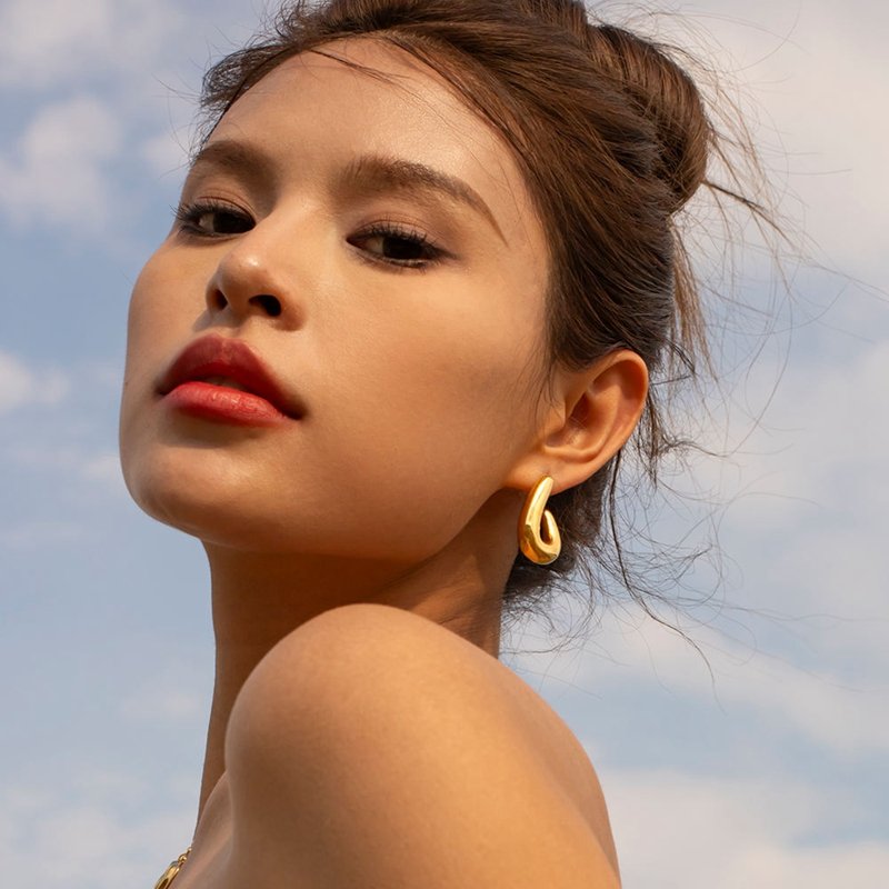 Minimalist Handmade Women Earring 18K Gold Plated Jewelry Stainless Steel Oval Hoop Earrings