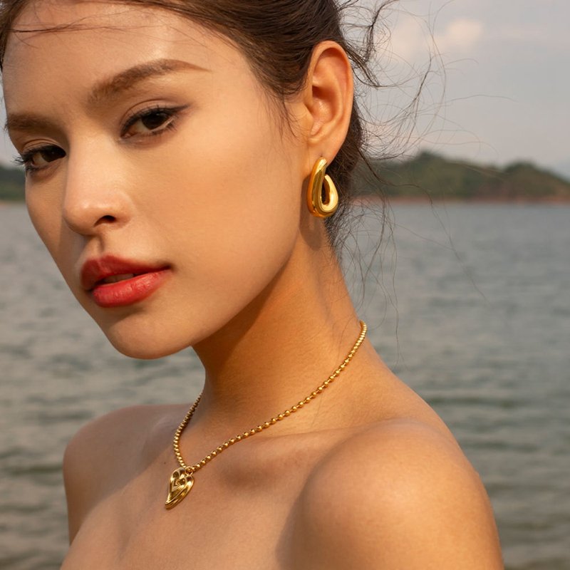 Minimalist Handmade Women Earring 18K Gold Plated Jewelry Stainless Steel Oval Hoop Earrings