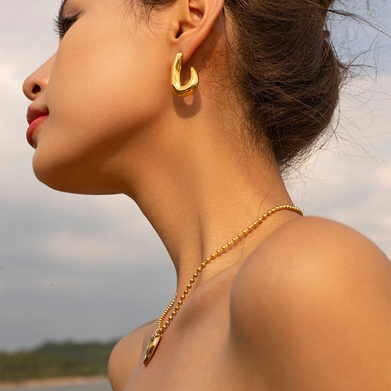 Minimalist Handmade Women Earring 18K Gold Plated Jewelry Stainless Steel Oval Hoop Earrings