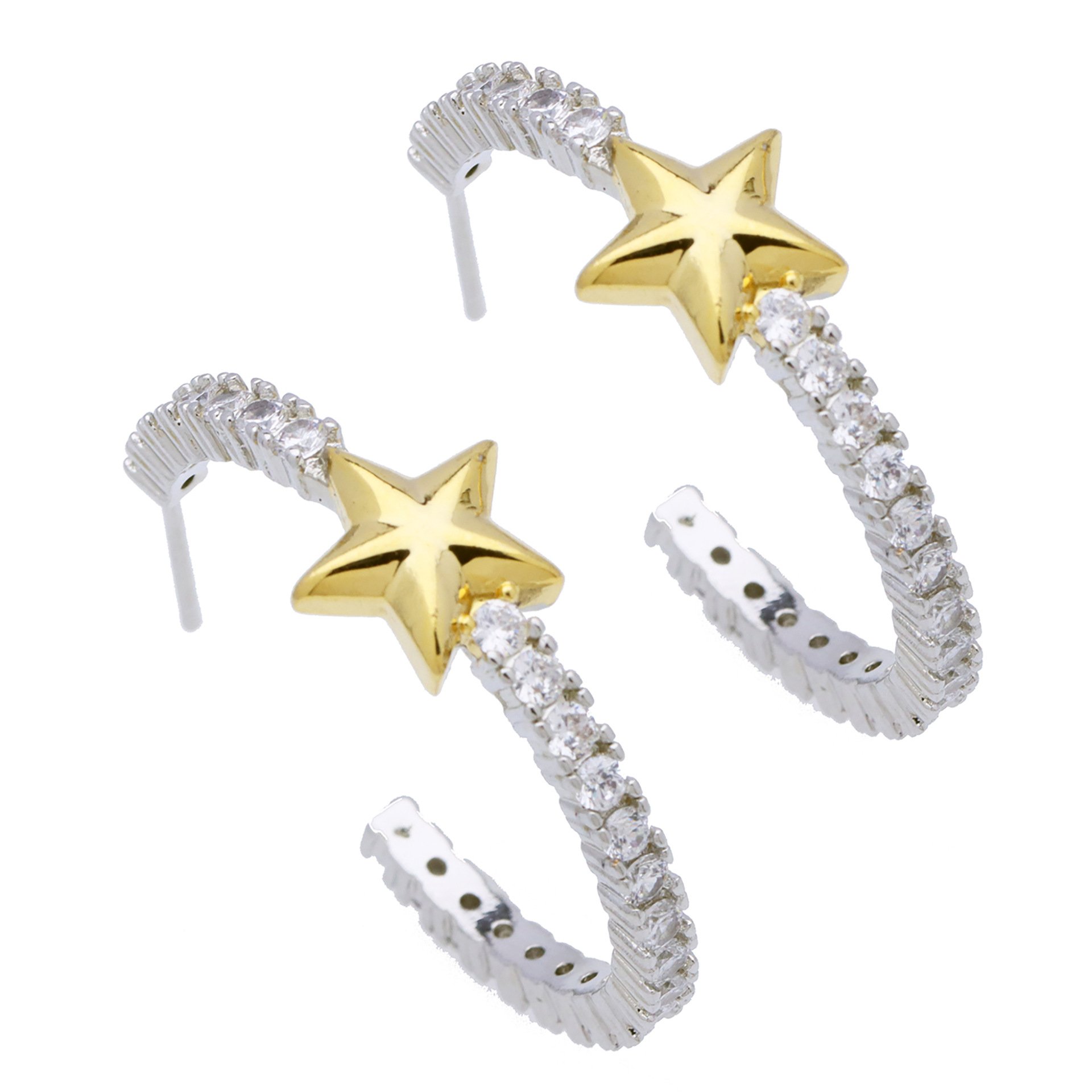 High Quality Gold Silver Color Fine Cuff Earrings Elegant Cross Heart Bow Zircon Stainless Steel Earrings for Women