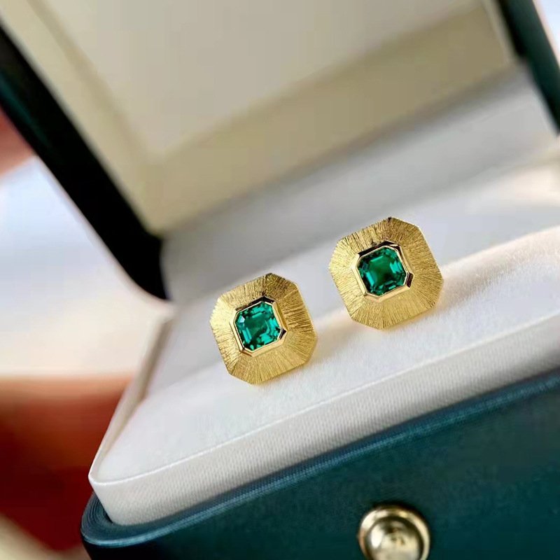 Aimgal fine jewelry S925 silver plated 18k gold cultivated in Verdant Green laboratory Emerald Earrings Vintage Wedding Gift